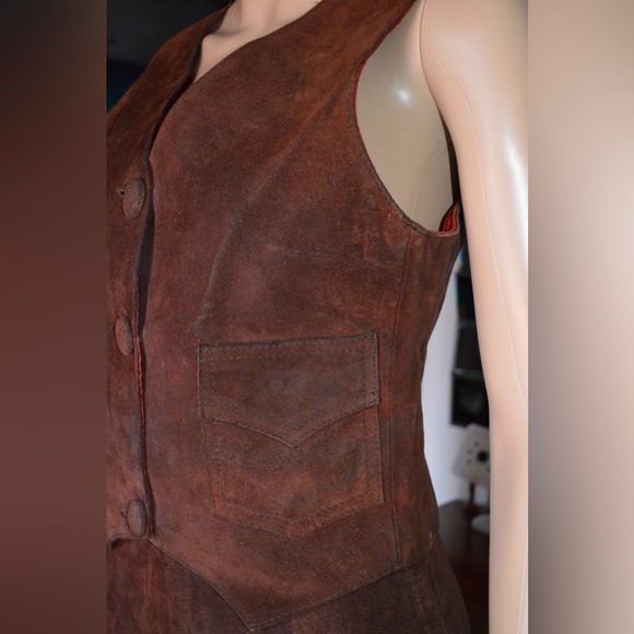 Women Vanity 2 Pieces Set 100% Leather Vest & Skirt Brown - Picture 4 of 14